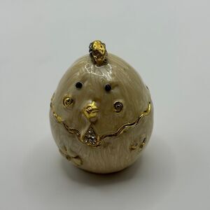 Enamel Baby Chicken Chick Hinged Jeweled Trinket Box Or Pill Box Hand Painted